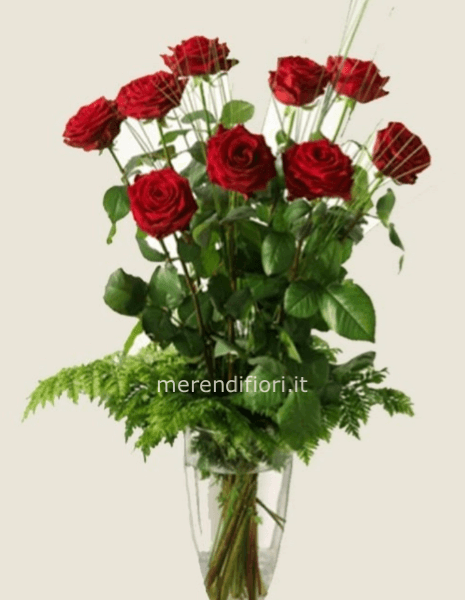 Mazzo n 9 steli rose rosse cm 70